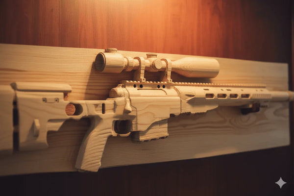 Hand-Carved Natural Wood Sniper Rifle Replica - MARHABA