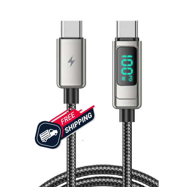 Lanex Data Cable USB-type c to type-c -100watt- with led screen -وصله شحن تايب سي سريع - MARHABA